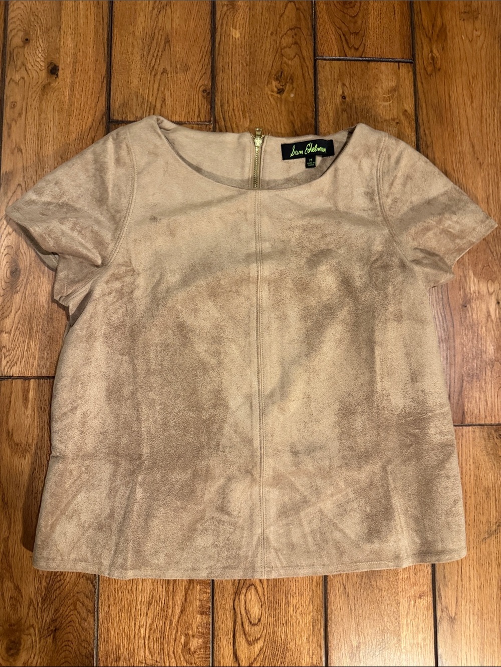 Sam Edelman Taupe Faux-Suede Short Sleeve Top